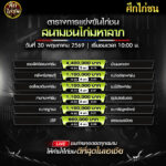 ตารางการแข่งขันไก่ชน (สนามชนไก่มหาลาภ) เสาร์ ที่ 30 พฤษภาคม 2569 (เวลา 10:00 น.)